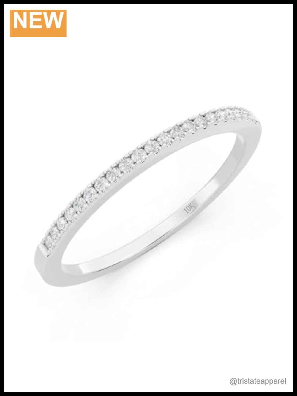 10K Solid White Gold Diamond Stackable Wedding Band 1mm Thin Ring